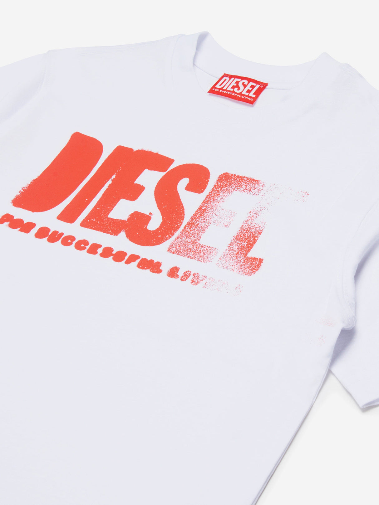 Diesel Boys Logo Print T-Shirt in White