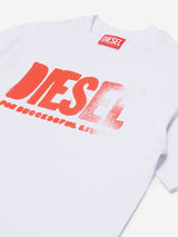 Diesel Boys Logo Print T-Shirt in White