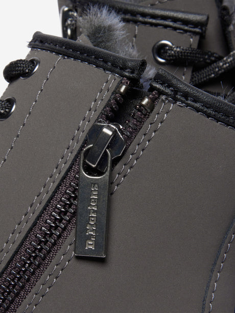 Dr Martens Kids 1460 Serena Faux Fur Lined Leather Boots in Grey