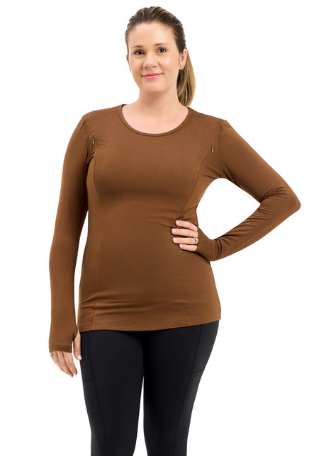 Bamboo Maternity & Breastfeeding Long Sleeved Top - Coffee