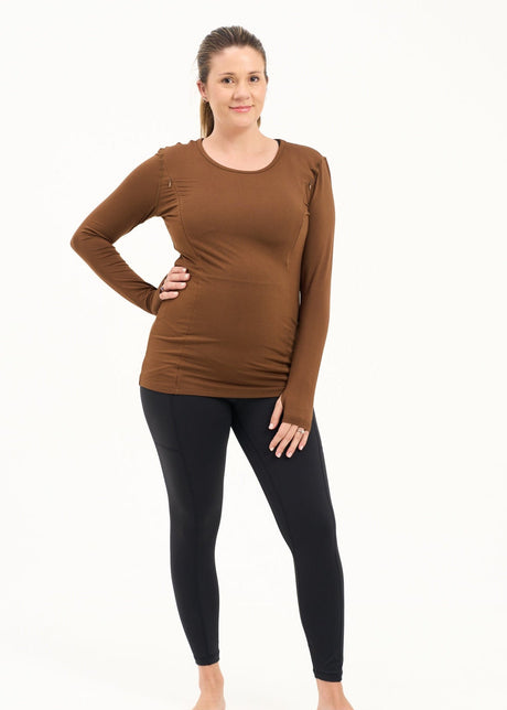 Bamboo Maternity & Breastfeeding Long Sleeved Top - Coffee