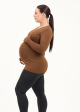 Bamboo Maternity & Breastfeeding Long Sleeved Top - Coffee