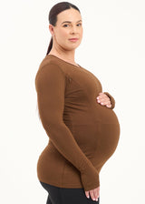Bamboo Maternity & Breastfeeding Long Sleeved Top - Coffee