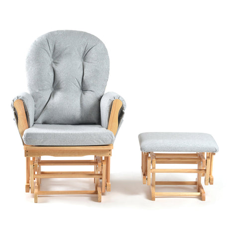 Brompton Glider Nursing Chair & Footstool – Grey Suedette / Natural Wood