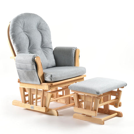 Johnston's Brompton Deluxe Baby Nursing Glider & Footstool – Suedette Comfort with Smooth Glide, Natural / Grey