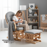Brompton Glider Nursing Chair & Footstool – Grey Suedette / Natural Wood