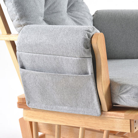 Brompton Glider Nursing Chair & Footstool – Grey Suedette / Natural Wood
