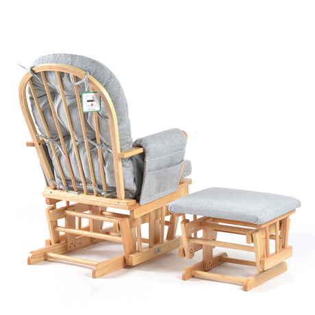 Brompton Glider Nursing Chair & Footstool – Grey Suedette / Natural Wood