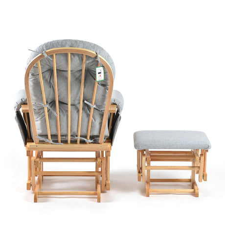 Brompton Glider Nursing Chair & Footstool – Grey Suedette / Natural Wood