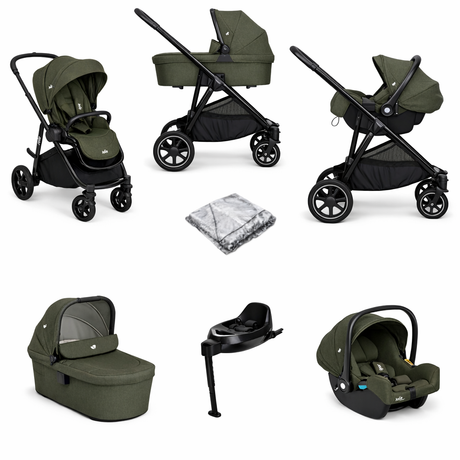 Joie Versatrax On-The-Go Encore 4 Piece Travel System Bundle with Rotating Car Seat, Fern