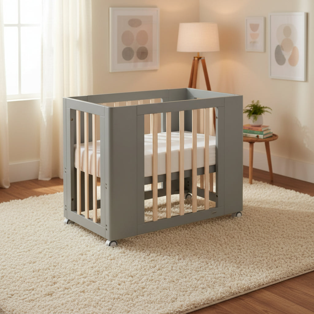 Cocoon Evoke 4 in 1 Nursery Furniture System – Bassinet, Cot, Toddler Bed & Sofa, Dove Grey / Natural Wash