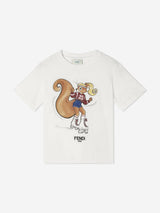 Fendi Girls Squirrel T-Shirt in White