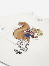 Fendi Girls Squirrel T-Shirt in White