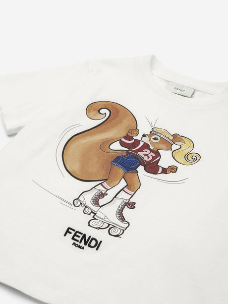 Fendi Girls Squirrel T-Shirt in White