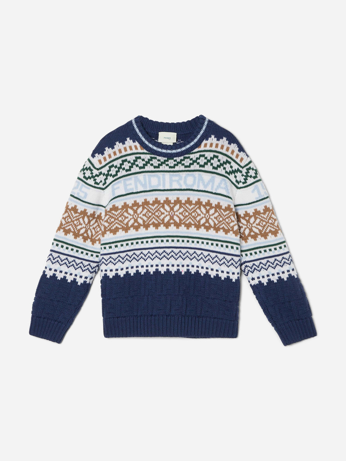 Fendi Boys Norwegian Wool Knit Jumper in Blue
