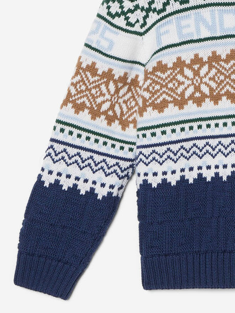 Fendi Boys Norwegian Wool Knit Jumper in Blue