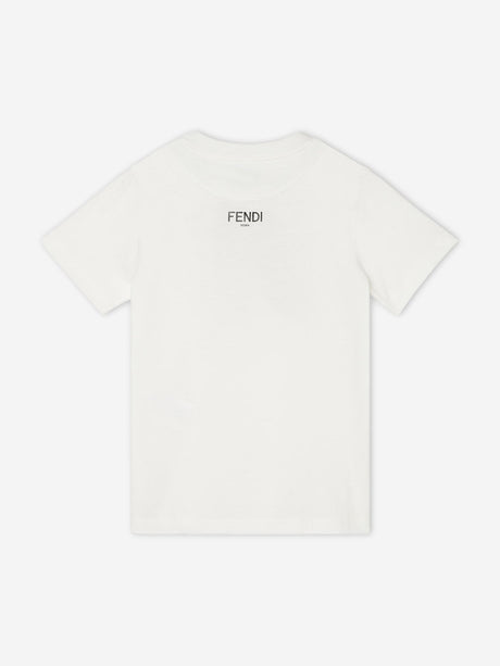 Fendi Girls Trompe l'oeil Bow Print T-Shirt in White