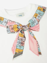 Fendi Girls Trompe l'oeil Bow Print T-Shirt in White