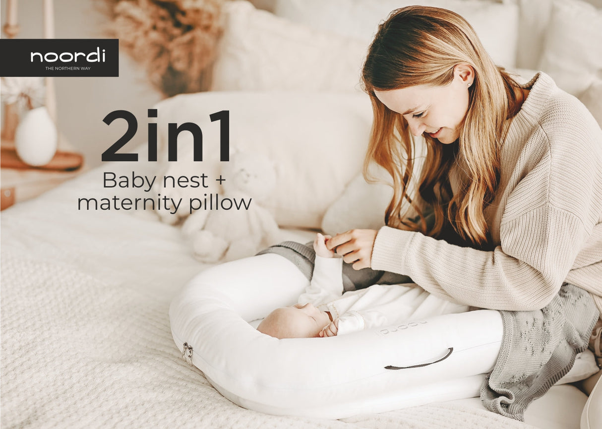 Noordi 2in1 Deluxe Baby Nest & Maternity Pillow with Silver-Ion Cotton, White