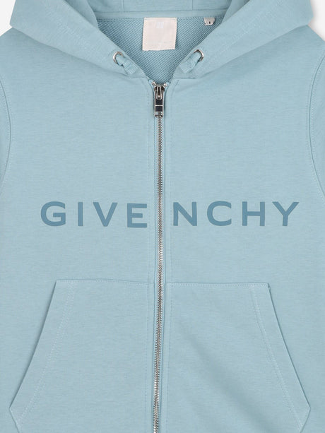 Givenchy Kids Logo Print Zip Up Top in Blue
