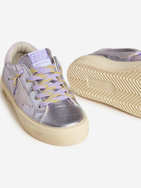 Golden Goose Girls Laminated Leather May Trainers in Purple