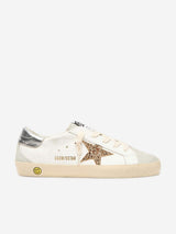 Golden Goose Girls Leather and Glitter Star Super-Star Trainers in White