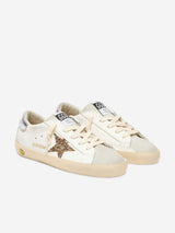 Golden Goose Girls Leather and Glitter Star Super-Star Trainers in White