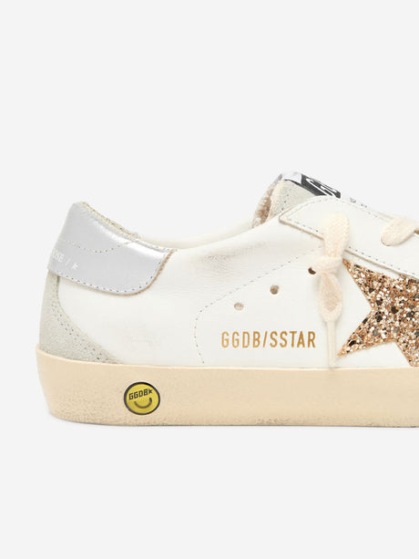 Golden Goose Girls Leather and Glitter Star Super-Star Trainers in White