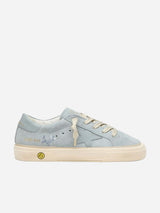 Golden Goose Girls Suede and Leather Star Embroidered May Trainers in Blue