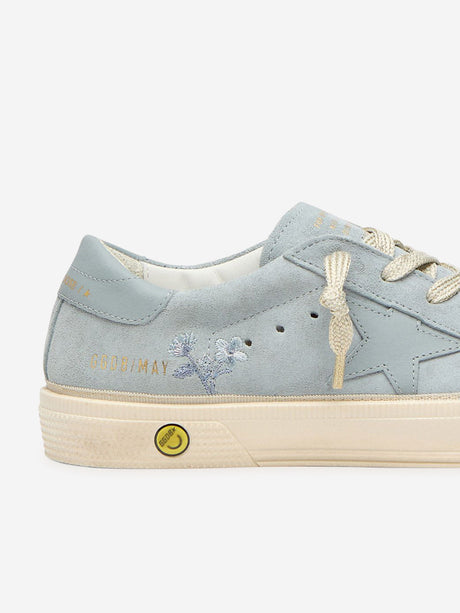 Golden Goose Girls Suede and Leather Star Embroidered May Trainers in Blue