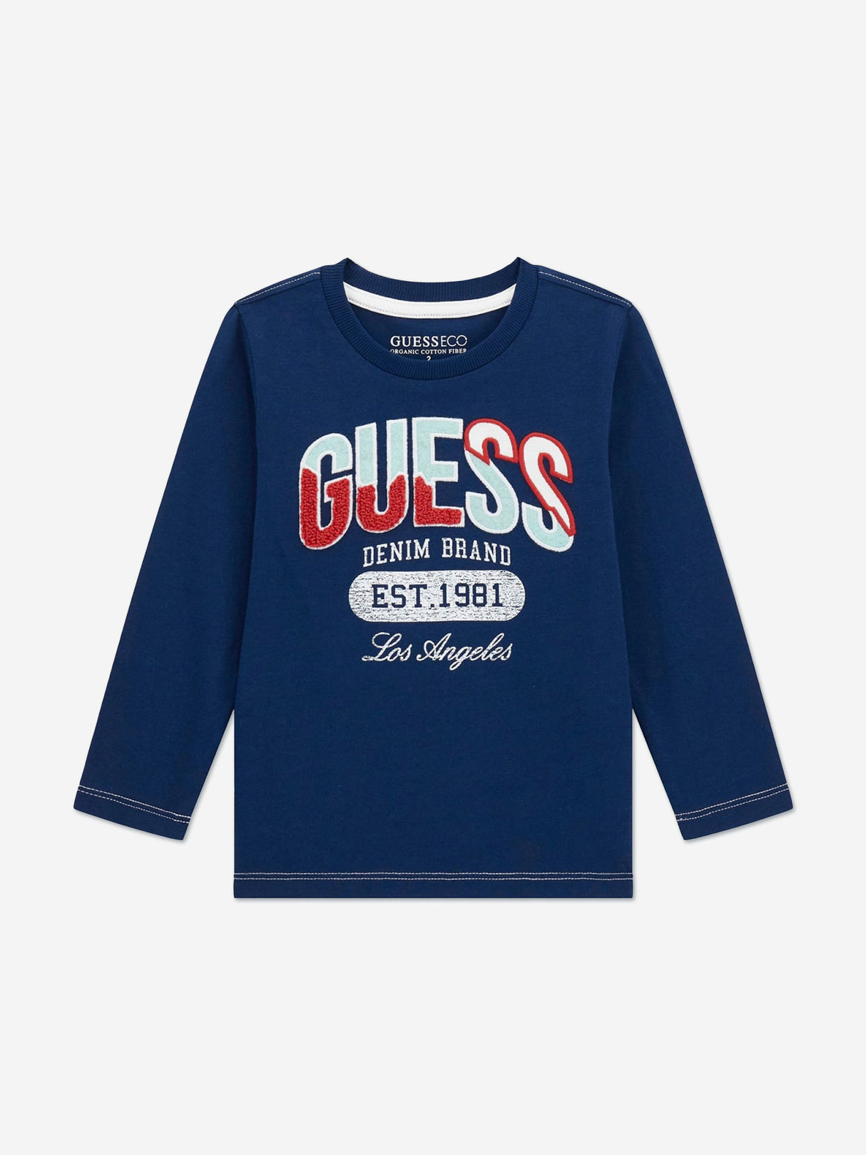 Guess Boys Long Sleeve Logo T-Shirt in Navy