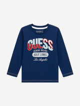 Guess Boys Long Sleeve Logo T-Shirt in Navy