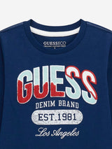Guess Boys Long Sleeve Logo T-Shirt in Navy