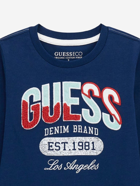 Guess Boys Long Sleeve Logo T-Shirt in Navy
