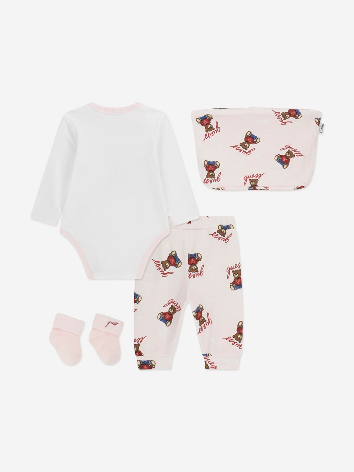 Guess Baby Girls Teddy Bear Bodysuit Gift Set in Pink