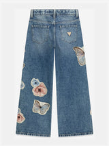 Guess Girls Flower and Butterfly Relaxed Jeans in Blue