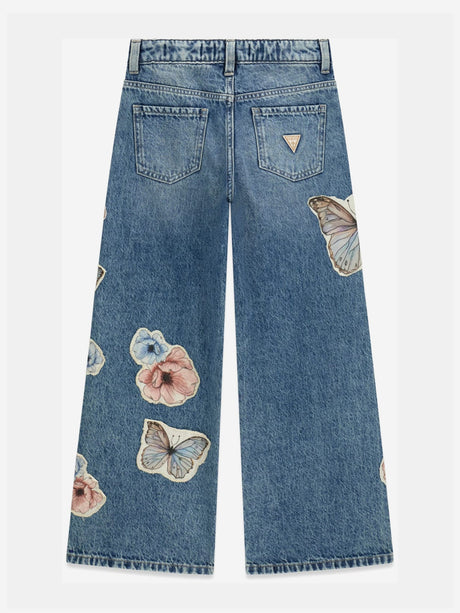 Guess Girls Flower and Butterfly Relaxed Jeans in Blue