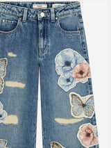 Guess Girls Flower and Butterfly Relaxed Jeans in Blue