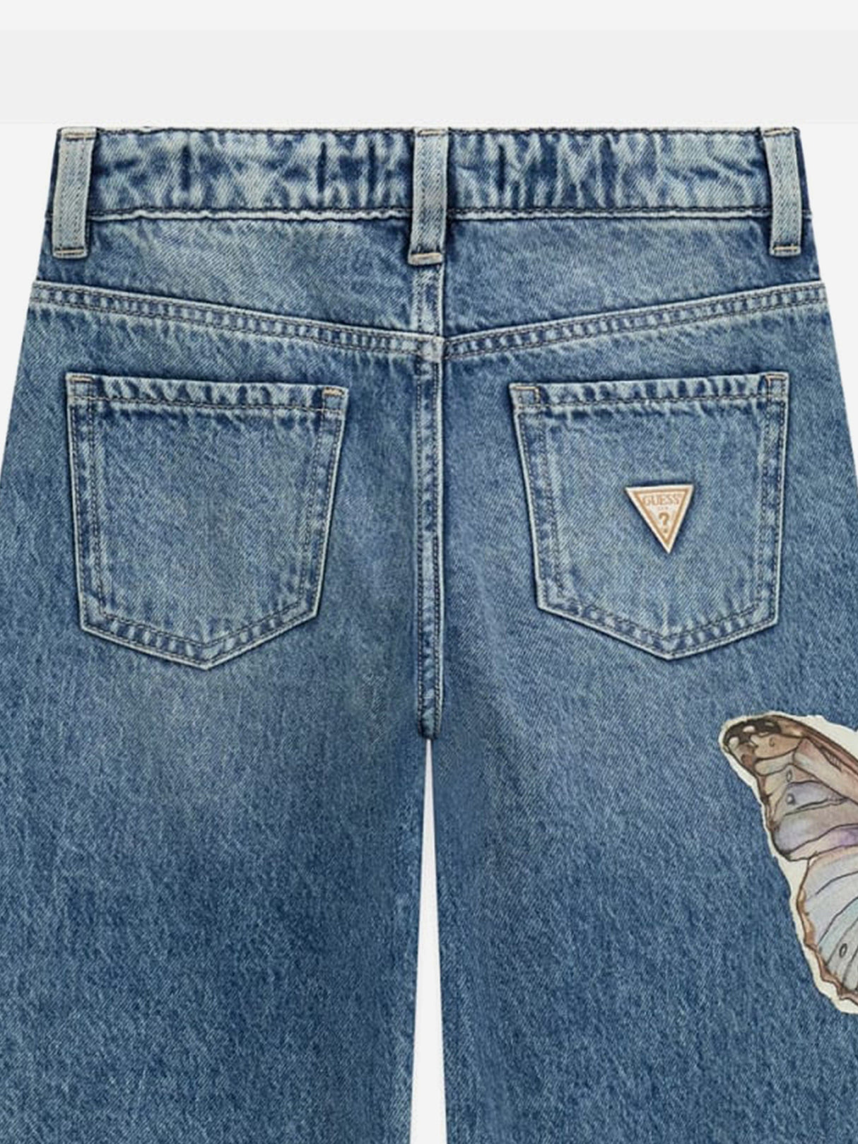Guess Girls Flower and Butterfly Relaxed Jeans in Blue