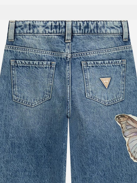 Guess Girls Flower and Butterfly Relaxed Jeans in Blue
