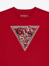 Guess Girls Sequin Logo T-Shirt in Red