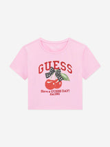 Guess Girls Cropped Cherry T-Shirt in Pink