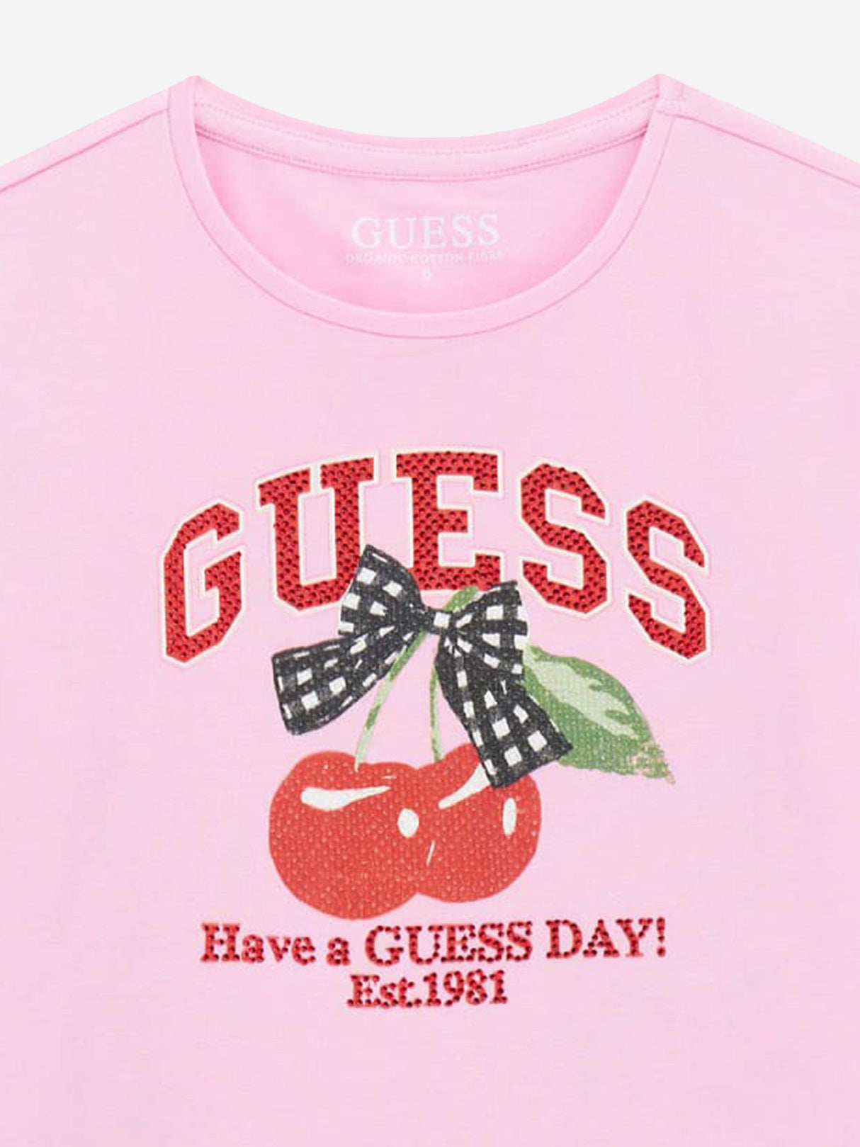 Guess Girls Cropped Cherry T-Shirt in Pink
