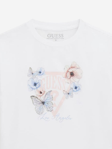 Guess Girls Flower and Butterfly Logo T-Shirt in White