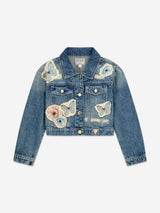 Guess Girls Flower and Butterfly Denim Jacket in Blue