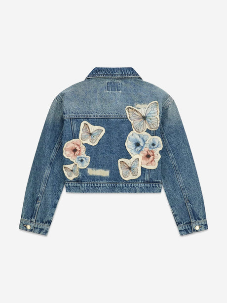 Guess Girls Flower and Butterfly Denim Jacket in Blue