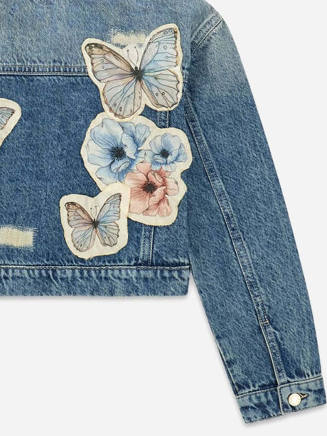 Guess Girls Flower and Butterfly Denim Jacket in Blue