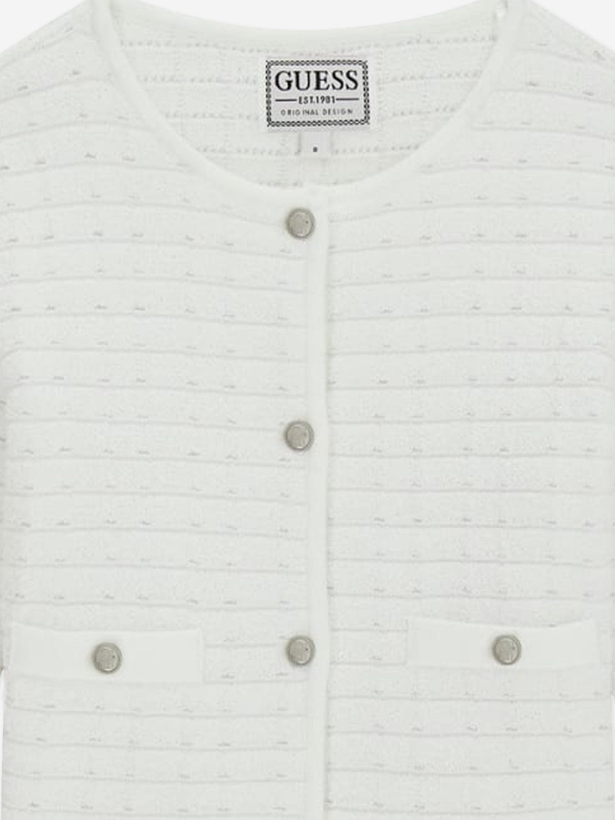 Guess Girls Tweed Cardigan in White