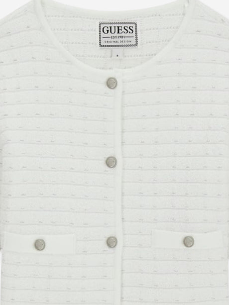 Guess Girls Tweed Cardigan in White