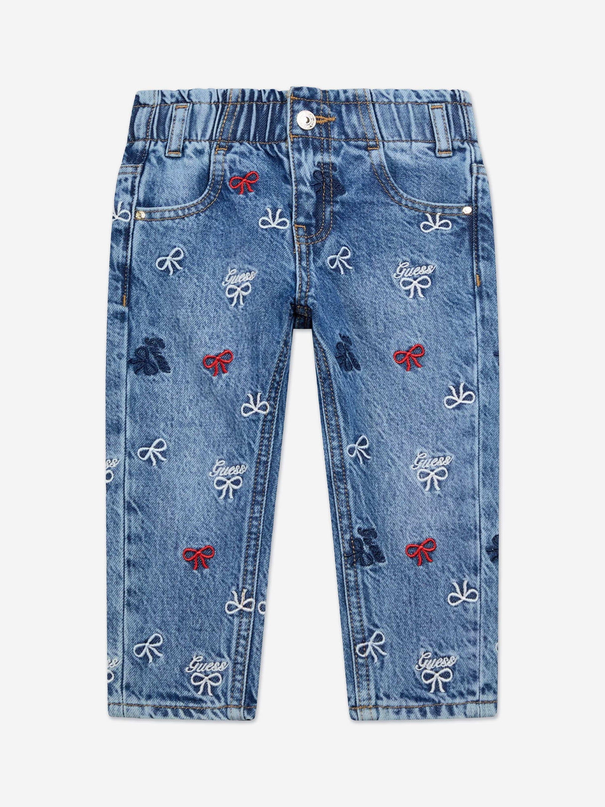 Guess Girls Embroidered Bow Mom Jeans in Blue